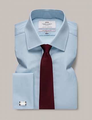 2Картинка Рубашка Hawes & Curtis Plain Blue Twill Slim Fit Shirt Double Cuff